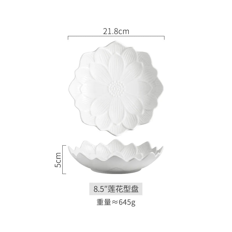 Chinese Lotus-like Ceramic Western Food Dish Household White Fruit Salad Bowl Dessert Plate Creative Restaurant Specialtableware
